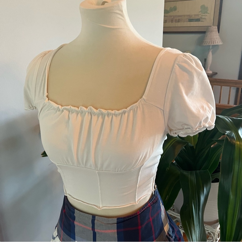 white ruffle milkmaid crop top